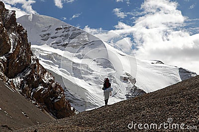 Silhouette of tourist on mountain Stock Photo