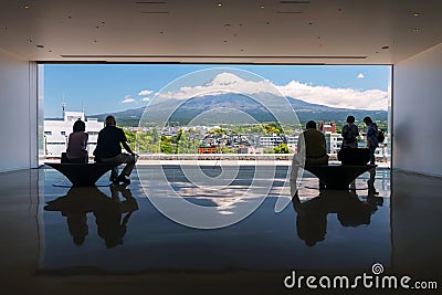 Silhouette people look at mt. Fuji at world heritage center, Shizuoka Editorial Stock Photo