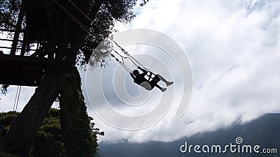Silhouette of a tourist on a swing at Casa del Arbol Editorial Stock Photo