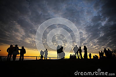 Silhouette tourists Stock Photo