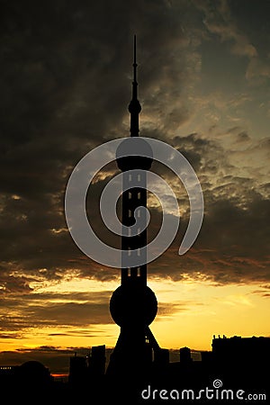 Silhouette Tower in Shanghai at sunset Stock Photo
