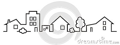 Town with greenery, house and tree, vector illustration, eps. Vector Illustration