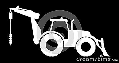 Silhouette of a tractor with a drilling rig. Vector Illustration