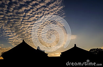 Silhouette traditional korean decor roof at sunset Stock Photo