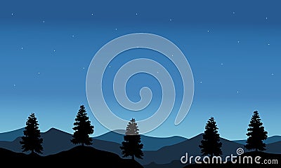 Silhouette of tree with blue sky landscape Vector Illustration