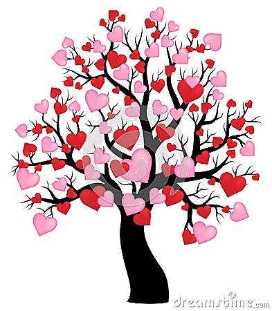 Silhouette of tree with hearts theme 1 Vector Illustration