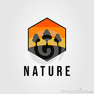 silhouette tree or natural sunset sky logo vector illustration design Vector Illustration