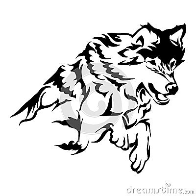 Silhouette tribal soar wolf jumping tattoo Stock Photo