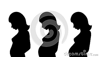 silhouette trimesters of pregnancy girl black on white Vector Illustration