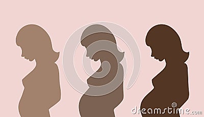 silhouette trimesters of pregnancy girl color beige on pink Vector Illustration