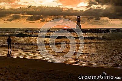 Silhouette of a tropical sunset from a beach in Thailand (Khao Lak, Thailand Stock Photo