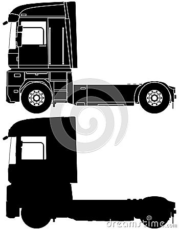 Silhouette of a truck Renault Magnum. Stock Photo