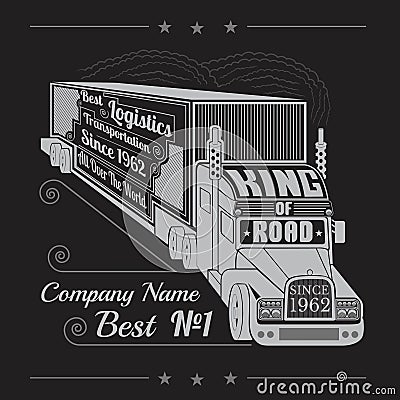 Silhouette of truck with trailer and lettering Stock Photo
