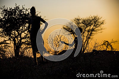 Turmi, Omo Valley, Ethiopia, Hamer tribe September 2018 unidentified people from the tribe at sunset. Editorial Stock Photo