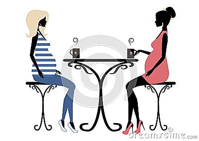 Silhouette of two fashionable pregnant women Vector Illustration