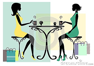 Silhouette of two fashionable shopping women Vector Illustration