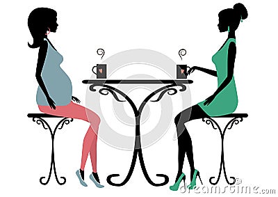 Silhouette of two fashionable women Vector Illustration