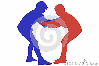 Silhouette Of Two Juvenile Male Sambo Fighters Stock Photo