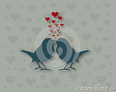 Silhouette of two kissing birds Vector Illustration