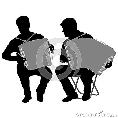 Silhouette of two musicians bayan on white background, vector illustration Vector Illustration