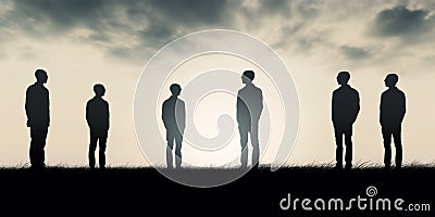 Silhouette of six adult people mental health meet discussion Stock Photo