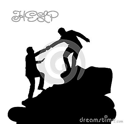 Silhouette of two people metaphor help, support, friendship, o Vector Illustration