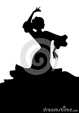 Silhouette of typical Spanish flamenco dancer woman. Vector Illustration