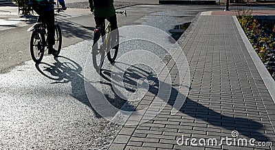 Silhouette of unrecognised people cycling outdoor. People exercising. Healthy lifestyle outdoor Stock Photo