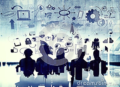 Silhouette Urban Scene Teamwork Concepts Strategy Concept Stock Photo