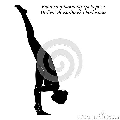 Silhouette of Urdhva Prasarita Eka Padasana. Yoga Vector Illustration