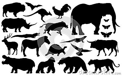 Silhouette of various animals Vector Illustration