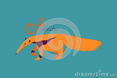 Silhouette vector anteater with orange color on bright background perfect for print. Vector Illustration