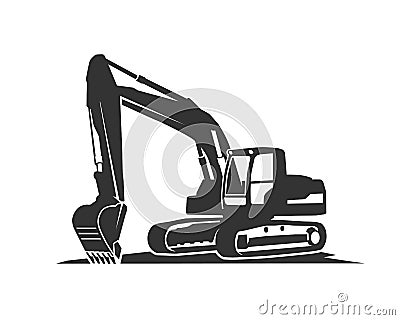 The silhouette black excavator on a white background. Stock Photo