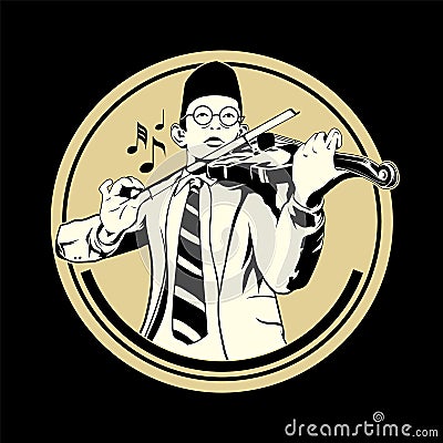 Silhouette Vector Illustration of Indonesian Hero Playing the Violin Vector Illustration