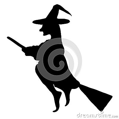 Silhouette of witch on broom on white background Vector Illustration