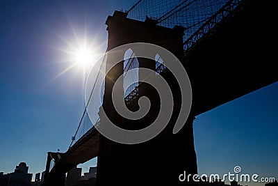 Silhouette view of Brooklyn Bridge Stock Photo