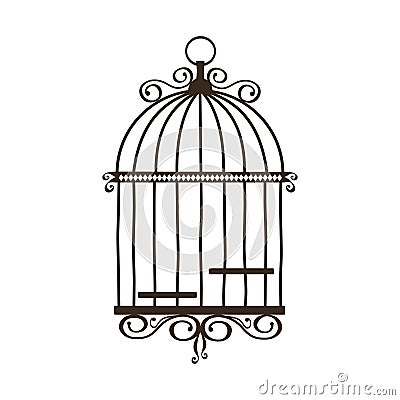 Silhouette of vintage birdcage on white background Cartoon Illustration