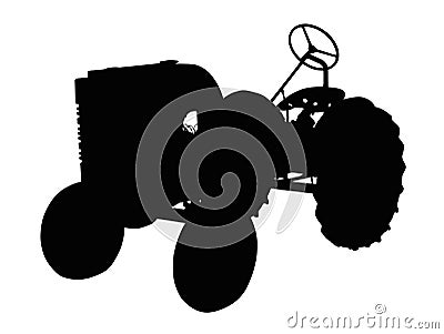 Silhouette of a Vintage Small Tractor Vector Illustration
