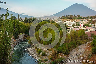 Silhouette of Volcan Misti in Arequipa city Stock Photo