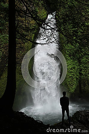 Silhouette At Wahclella Falls Stock Photo