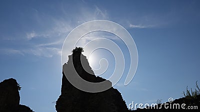 Silhouette of a wall of boskovice castle with bush Stock Photo
