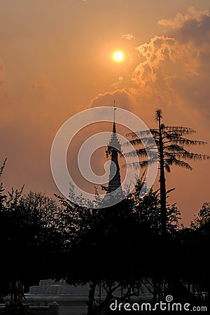 Silhouette of Wat Phra That Chae Hang Temple, Nan Province, Thailand Stock Photo