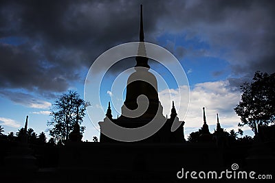 Silhouette of Wat phra that sawi temple in Chumphon, Thailand Stock Photo
