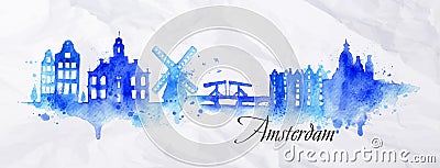 Silhouette watercolor Amsterdam Vector Illustration