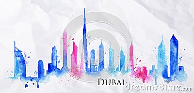 Silhouette watercolor Dubai Vector Illustration