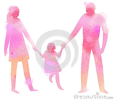 Silhouette watercolor of happy parents having good time with the Stock Photo