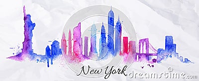 Silhouette watercolor New york Vector Illustration