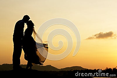 Silhouette wedding couple Stock Photo