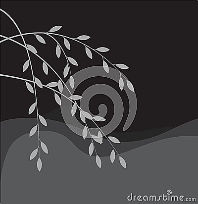 Silhouette of willow branch Vector Illustration