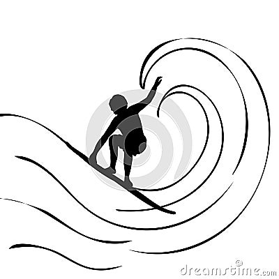 Silhouette windsurfer boy surfing wave Vector Illustration